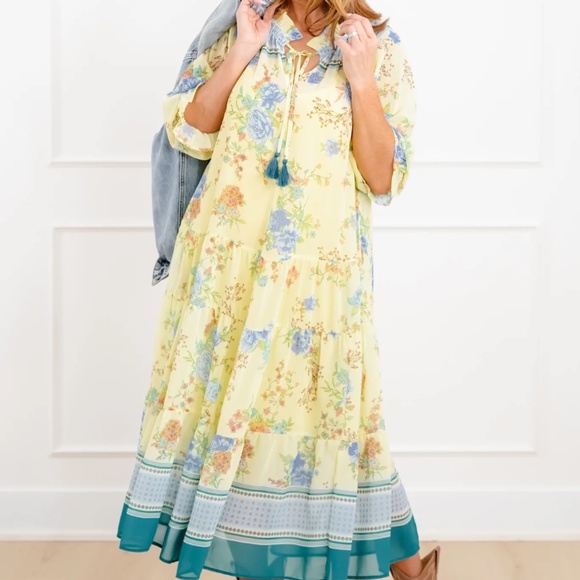 NEW EASEL BORDER PRINTED CHALLIS MAXI DRESS FLOWY LOOSE FLORAL SIZE SMALL LINED - Picture 3 of 8